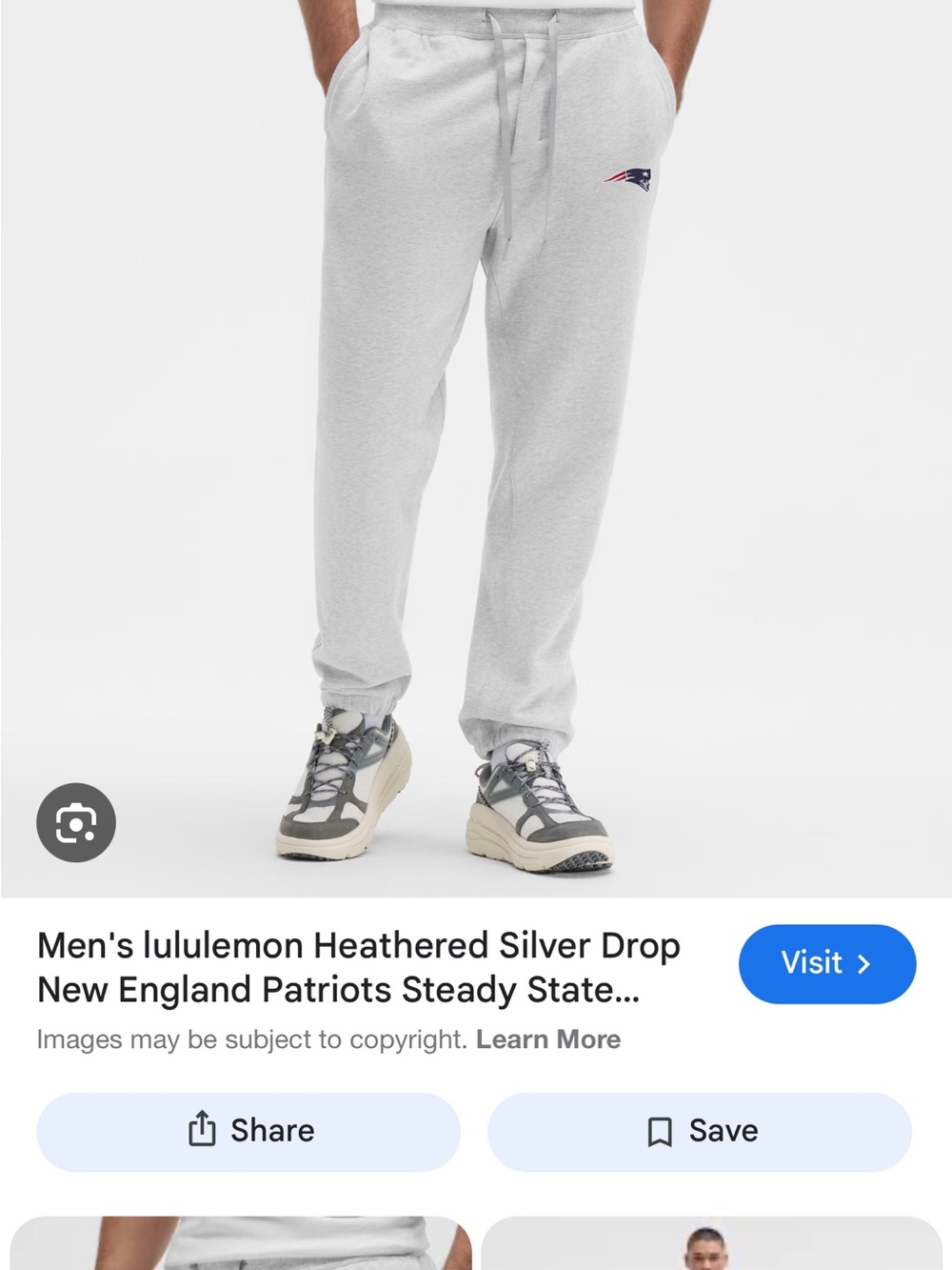 lululemon heathered silver joggers with patriots logo